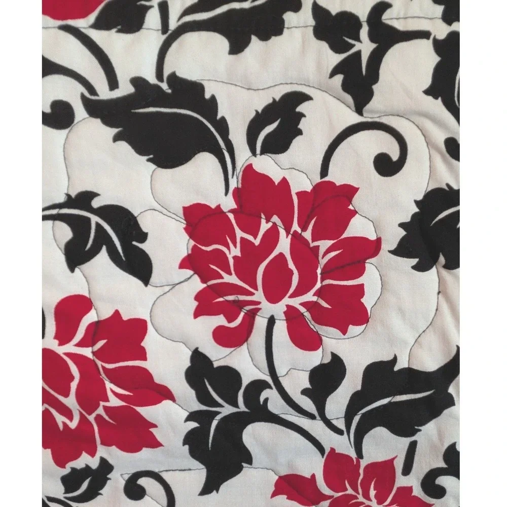 Handmade Baby Quilt Red Black White Floral Geometric Star Patchwork 40x40 Square